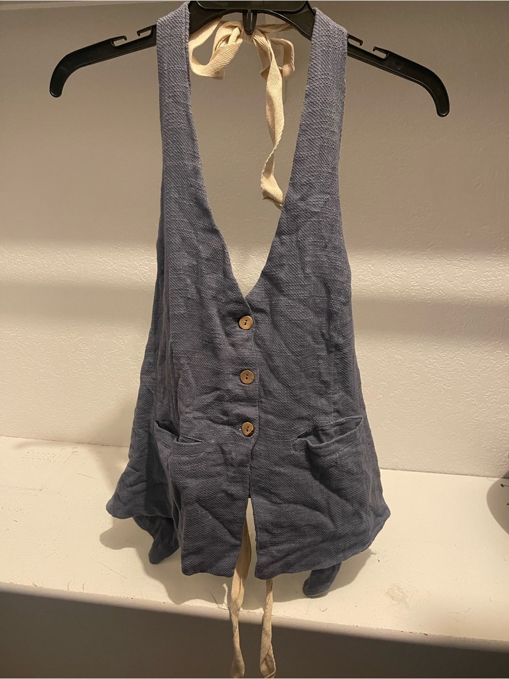Free people halter vest top blue size Large back tie NWT boho Y2K summer